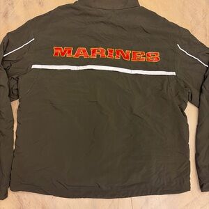 USMC Marines Jacket Mens L Short Green New Balance Windbreaker Reflective
